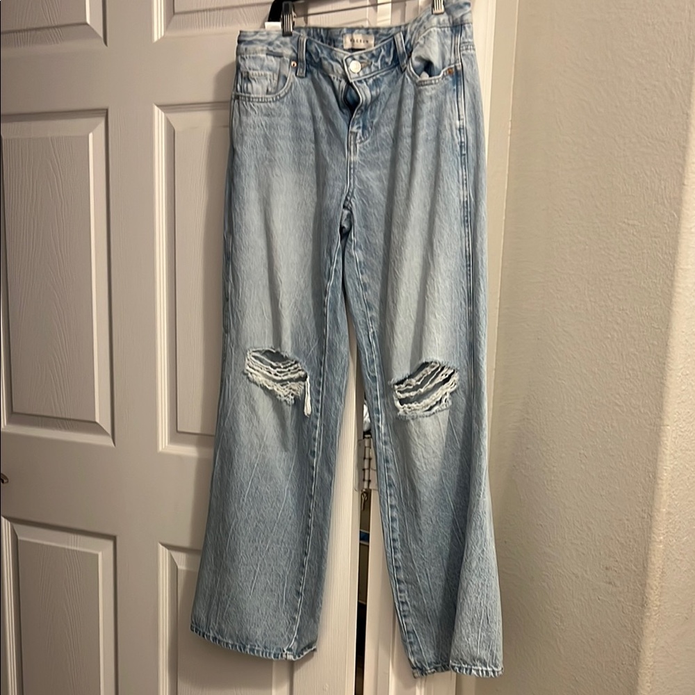 PacSun Blue Wide Leg Baggy Jeans with Distressed Knees